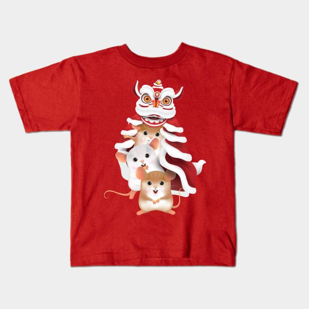 Year of the Rat - Chinese New Year - Dragon Dance Cute Rats Kids T-Shirt by zeeshirtsandprints